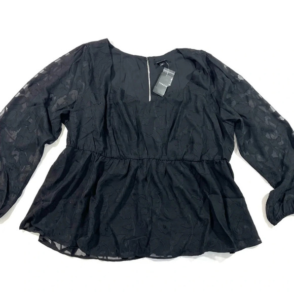 New Torrid Peplum Chiffon Clip Floral Puff Sleeve Top - Picture 2 of 7